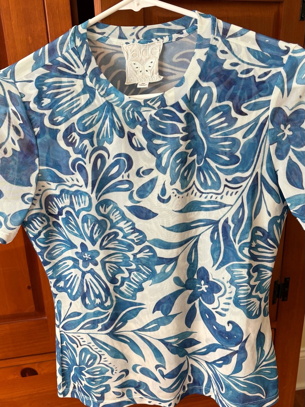 Jade by Johnny Was Blue Floral Short-Sleeve Women's Top